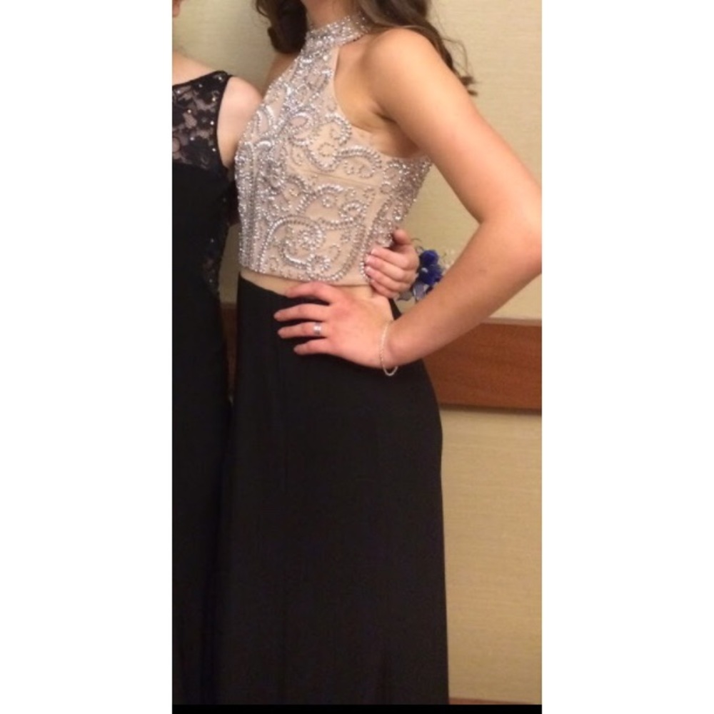 nude and black “two piece” prom dress